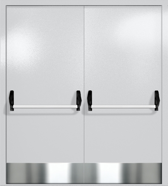 Двупольная глухая дверь ei-60 с отбойниками и ручками «антипаника» (цвет светло-серый RAL 7047)