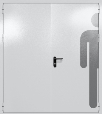 Двупольная глухая дверь ei-60 с обозначением санузла (цвет светло-серый RAL 7047)