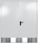 Двупольная глухая дверь ei-60 с отбойниками и ручками «антипаника» (цвет светло-серый RAL 7047)