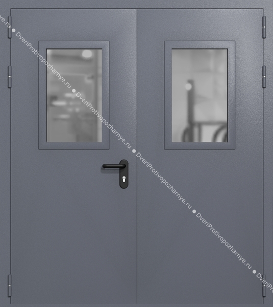 Двупольная дверь ei-60 со стеклами 600x400 (цвет темно-серый RAL 7015) Двупольная дверь ei-60 со стеклами 600x400 (цвет темно-серый RAL 7015)