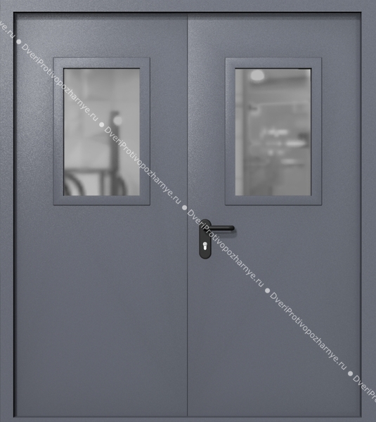 Двупольная дверь ei-60 со стеклами 600x400 (цвет темно-серый RAL 7015) Двупольная дверь ei-60 со стеклами 600x400 (цвет темно-серый RAL 7015)