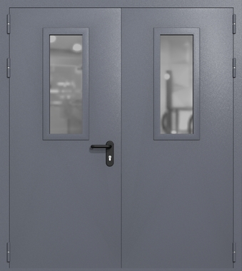 Двупольная дверь ei-60 со стеклами 700x300 (цвет темно-серый RAL 7015) Двупольная дверь ei-60 со стеклами 700x300 (цвет темно-серый RAL 7015)