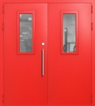 Двупольная техническая дверь со стеклами 700x300 (цвет красный RAL 3020)