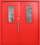 Двупольная техническая дверь со стеклами 700x300 (цвет красный RAL 3020)