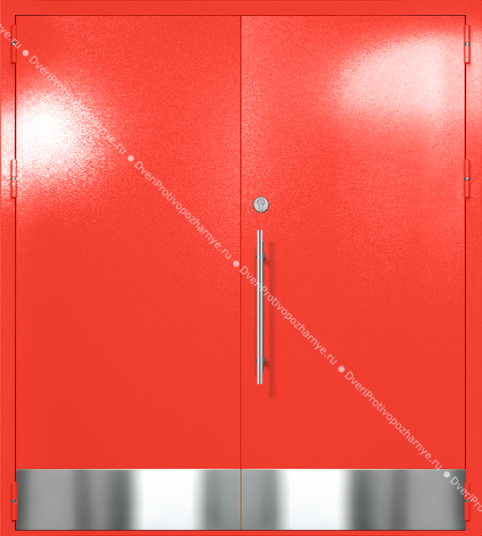 Двупольная глухая техническая дверь с отбойниками (цвет красный RAL 3020)