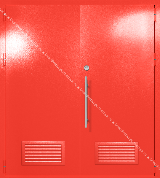 Двупольная глухая техническая дверь с вентиляцией (цвет красный RAL 3020) Двупольная глухая техническая дверь с вентиляцией (цвет красный RAL 3020)