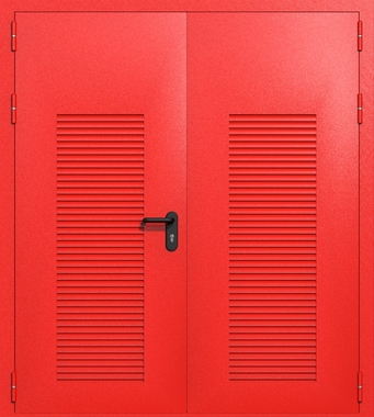 Двупольная глухая техническая дверь с вентиляцией (цвет красный RAL 3020) Двупольная глухая техническая дверь с вентиляцией (цвет красный RAL 3020)