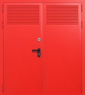 Двупольная глухая техническая дверь с вентиляцией (цвет красный RAL 3020) Двупольная глухая техническая дверь с вентиляцией (цвет красный RAL 3020)