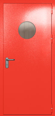 Однопольная дверь ei-60 с круглым стеклом (цвет красный RAL 3020) Однопольная дверь ei-60 с круглым стеклом (цвет красный RAL 3020)