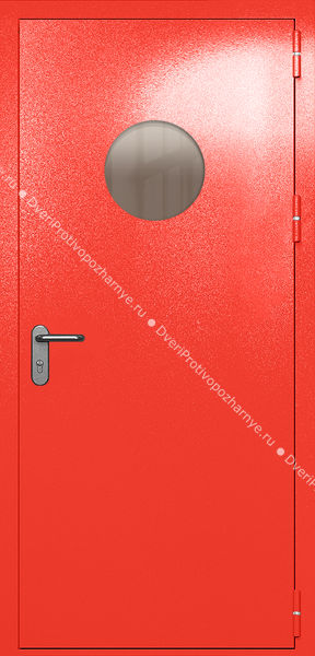 Однопольная дверь ei-60 с круглым стеклом (цвет красный RAL 3020) Однопольная дверь ei-60 с круглым стеклом (цвет красный RAL 3020)