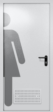 Однопольная глухая дверь ei-60 с обозначением санузла и вентиляцией (цвет светло-серый RAL 7047)