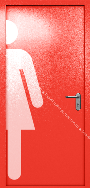 Однопольная глухая дверь ei-60 с обозначением санузла (цвет красный RAL 3020)