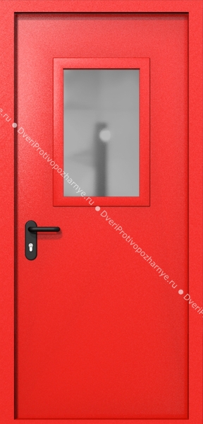 Однопольная дверь ei-60 со стеклом 600x400 (цвет красный RAL 3020) Однопольная дверь ei-60 со стеклом 600x400 (цвет красный RAL 3020)