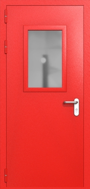 Однопольная дверь ei-60 со стеклом 600x400 и ручками хром (цвет красный RAL 3020)