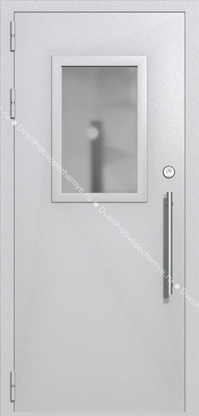 Однопольная техническая дверь со стеклом 600x400 (цвет светло-серый RAL 7047)