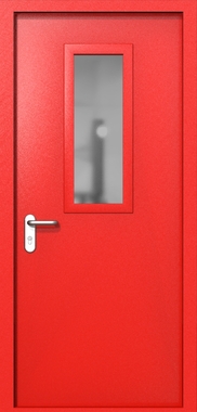Однопольная дверь ei-60 со стеклом 700x300 и ручками хром (цвет красный RAL 3020) Однопольная дверь ei-60 со стеклом 700x300 и ручками хром (цвет красный RAL 3020)