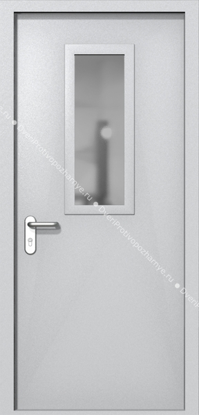 Однопольная дверь ei-60 со стеклом 700x300 и ручками хром (цвет светло-серый RAL 7047)