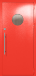 Однопольная техническая дверь с круглым стеклом (цвет красный RAL 3020)
