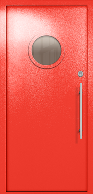 Однопольная техническая дверь с круглым стеклом (цвет красный RAL 3020)