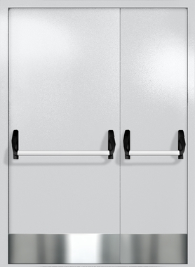 Полуторапольная глухая дверь ei-60 с отбойниками и ручками «антипаника» (цвет светло-серый RAL 7047)