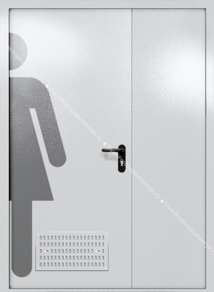 Полуторапольная глухая дверь ei-60 с обозначением санузла и вентиляцией (цвет светло-серый RAL 7047)