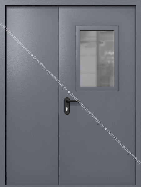 Полуторапольная дверь ei-60 со стеклом 600x400 (цвет темно-серый RAL 7015)
