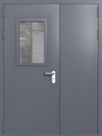 Полуторапольная дверь ei-60 со стеклом 600x400 и ручками хром (цвет темно-серый RAL 7015)