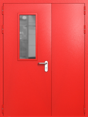 Полуторапольная дверь ei-60 со стеклом 700x300 и ручками хром (цвет красный RAL 3020)