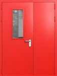 Полуторапольная дверь ei-60 со стеклом 700x300 и ручками хром (цвет красный RAL 3020)