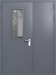 Полуторапольная дверь ei-60 со стеклом 700x300 и ручками хром (цвет темно-серый RAL 7015)