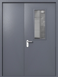 Полуторапольная дверь ei-60 со стеклом 700x300 и ручками хром (цвет темно-серый RAL 7015)
