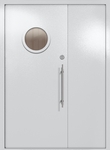 Полуторапольная техническая дверь с круглым стеклом (цвет светло-серый RAL 7047)