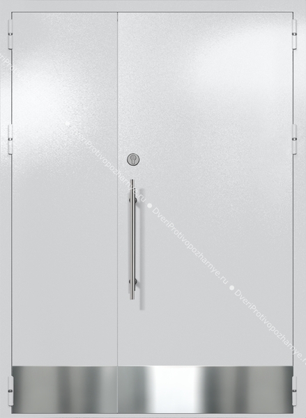 Полуторапольная глухая техническая дверь с отбойниками (цвет светло-серый RAL 7047)
