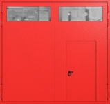 Распашные крупногабаритные ворота ei-60 с остеклением и калиткой (цвет красный RAL 3020)