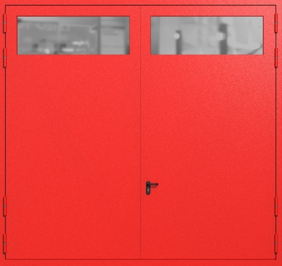 Распашные крупногабаритные ворота ei-60 с остеклением (цвет красный RAL 3020)